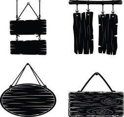 Rustic Hanging Wooden Sign Silhouette Set