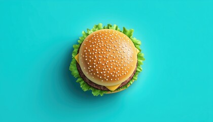 Delicious Overhead Shot Of A Juicy Burger: Tempting View Of A Tasty Sandwich With All The Fixings, Perfect For Eating.