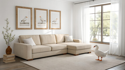 Wall mockup in children bedroom, cozy simple kids room interior with modular sofa and drums, 3D render	
