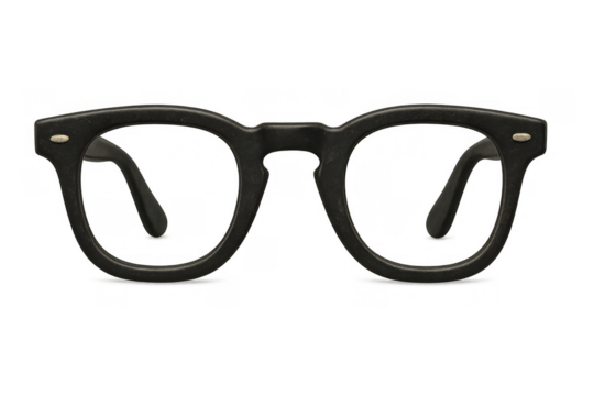 Black framed eyeglasses providing visual correction and style, representing concepts of education, wisdom, and trendy accessories