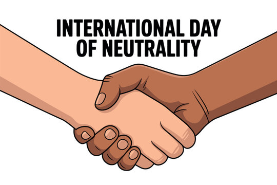 Two hands of different skin tones shake hands to celebrate the International Day of Neutrality. - Powered by Adobe