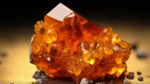 Orange crystal mineral on black background 