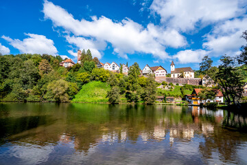 Fototapeta premium Berneck, Altensteig, Köllbachsee, Schwarzwald, Deutschland 