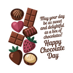 Happy Chocolate Day Illustration with Chocolates, Strawberry and Sweet Love Message – Valentine Week Design