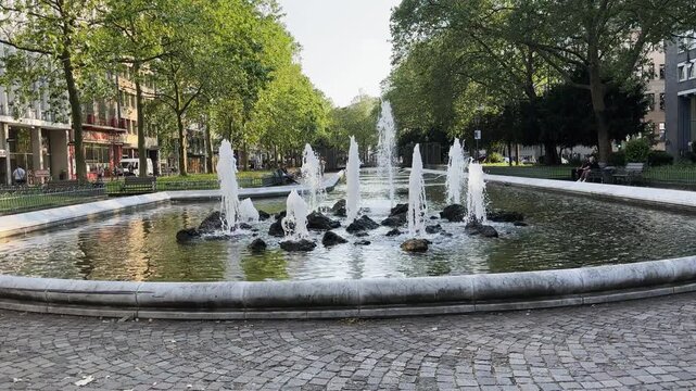 Fountain in Cologne park. The main ring Brunnen Kaiser Wilhelm street around Cologne city center is partly quite tranquil also for pedestrian and bikers