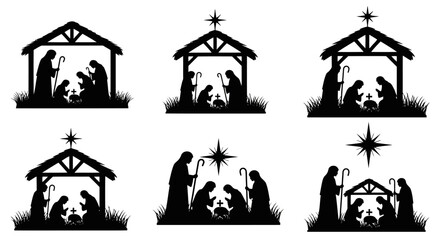 Nativity scene silhouette collection vector illustration