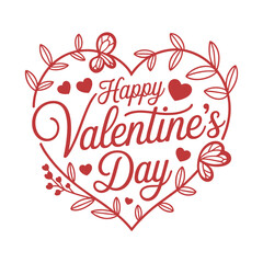 Happy Valentine’s Day Heart Typography Design with Floral Decorative Elements