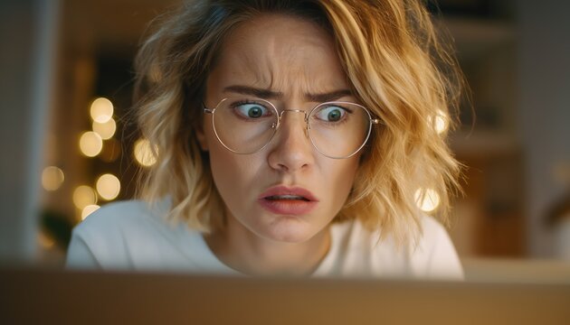 Frustrated Caucasian Woman In Home Office Using Laptop Experiencing Computer Problems And Software Errors: An Emotional Businesswoman'S Story