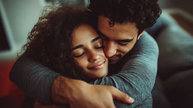 Couple hugging tightly after long day - Powered by Adobe