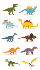 Fototapeta premium Adorable dinosaur vector set featuring T-Rex Stegosaurus and more perfect for kids room decor