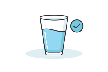 A refreshing glass of water is accompanied by a simple, yet prominent checkmark symbol