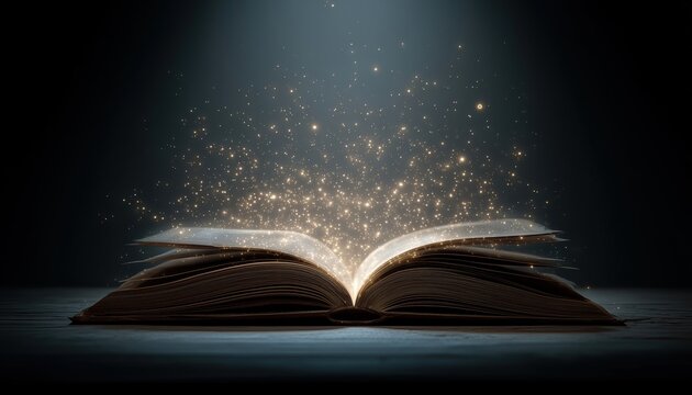 Ancient Open Book Illuminated By Enchanting Light In A Mysterious Abstract Setting, Creating A Sense Of Intrigue And Wonder.
