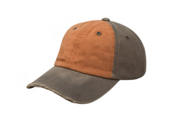 Distressed two-tone baseball cap with a worn visor, an essential vintage accessory for casual everyday fashion