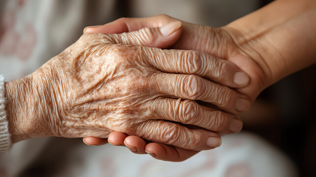 Massaging elderly s hands gently