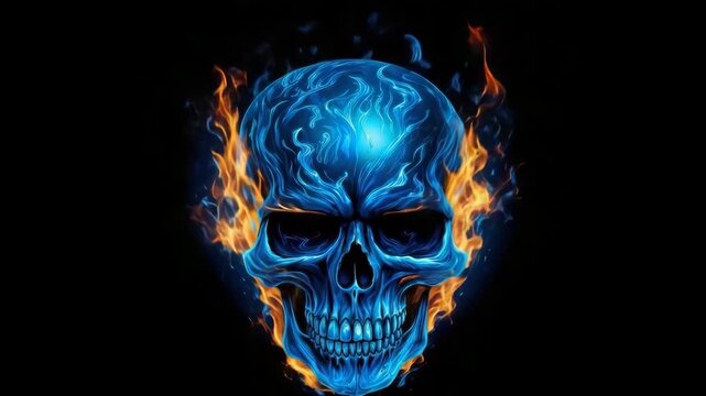 Blue flaming skull digital artwork
