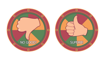 Approval and disapproval signs, thumb up and thumb down, like and dislike buttons