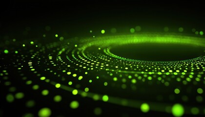 Glowing Circles With Depth Effect And Green Glow: Futuristic Visualization Of Digital Pulse In Bright Green Glow