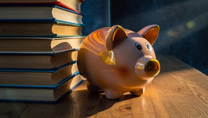 The concept of investing in education and piggy bank. Investment in knowledge, scholarships, saving for education.
