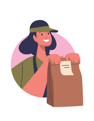Woman courier delivering fast food