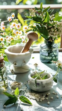Medicinal herbs and alternative medicine. Selective focus. nature.