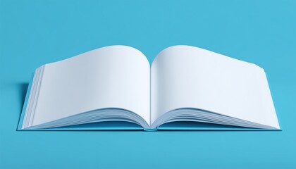 Simple Blue Thick Book Mockup Template For Own Images, With White Blank Pages Spread Open. Education Learning Literature Books Concept. Angle Cut Out.