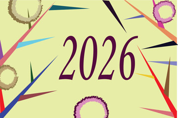 Futuristic year 2026 design elements with bold typography and geometric shapes