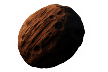 Asteroid or meteoroid orbiting through outer space with craters, abstract celestial rock, transparent background