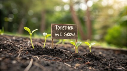 Together we grow seedlings in garden soil for a sustainable future