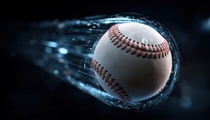 Futuristic Hi-Tech Black Baseball Flying With Fast Magic Effect - A Description Of An Advanced Baseball Ball That Appears To Be Flying With Supernatural Speed.