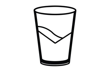 Black line art shows a glass filled with liquid and a wave inside
