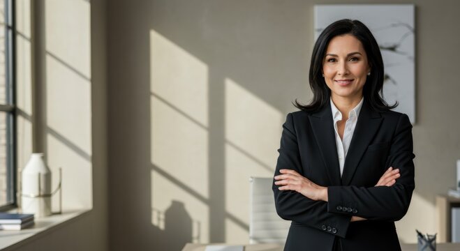 Confident female professional in office setting with modern decor - Powered by Adobe