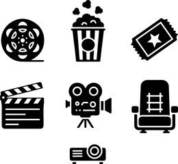 set of cinema icons and design elements isolated on white background vector illustration stock vector