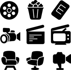 set of cinema icons and design elements isolated on white background vector illustration stock vector