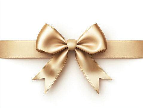 A gold bow with ribbons isolated on a white background. Design element for holiday decoration.