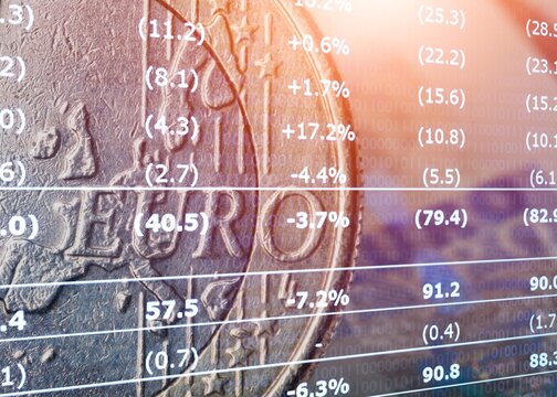 Stock market chart with money Euro banknotes.