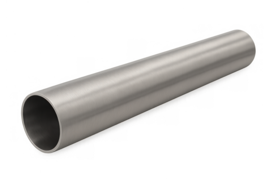 Stainless steel metal pipe, clean and durable, symbolizing industrial elements, plumbing systems, and building materials. Transparent background