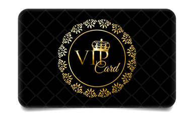 Luxury black and gold VIP card with crown and ornamental wreath