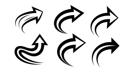 Dynamic arrow set with curved designs and bold black style for modern visuals