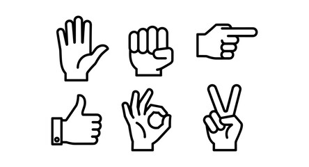Fototapeta premium Minimalist hand gesture icons set in linear style