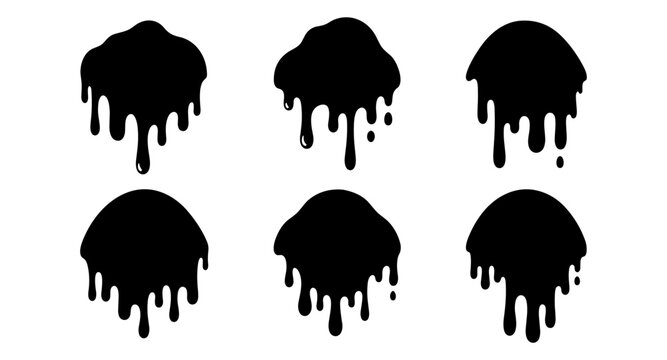 Set of dripping paint splatters - grunge black liquid shapes with melting effect