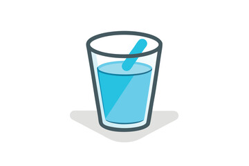 Clean potable blue water fills a simple glass sitting on a white surface