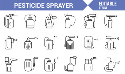 Modern Linear Symbols of Garden Sprayers and Pest Management Equipment