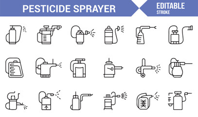 Editable Linear Icons of Agricultural Pesticide Sprayers and Chemical Application Tools