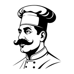 Silhouette chef bust side profile moustache vector for culinary school branding cooking class promotions and food education