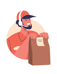 Man courier delivering fast food