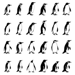 Obraz premium Penguin silhouettes standing side profile vector collection for Antarctic tourism branding wildlife education and winter events