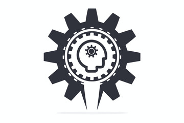Dark gear containing a head silhouette and a smaller gear symbolizes innovative thinking