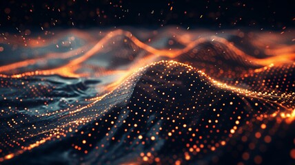 Obraz premium Abstract digital landscape of glowing blue and pink data streams flowing in a wave pattern against a dark background.