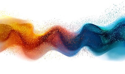 Abstract colorful wave with particles on white background for design.
