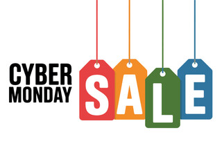 Cyber Monday sale tags with white background.